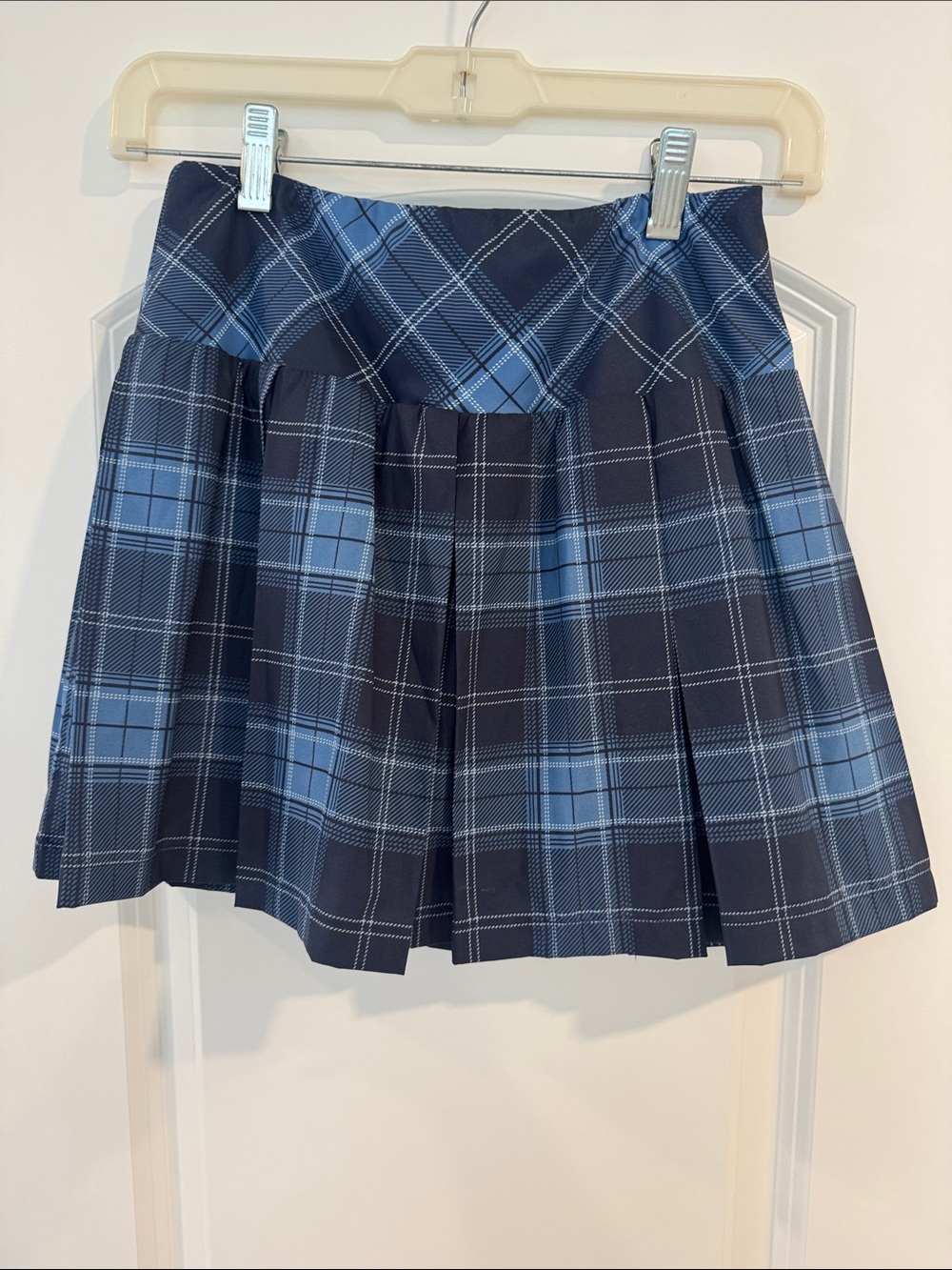 Pleated Navy and Light Blue Plaid Mini Skort
